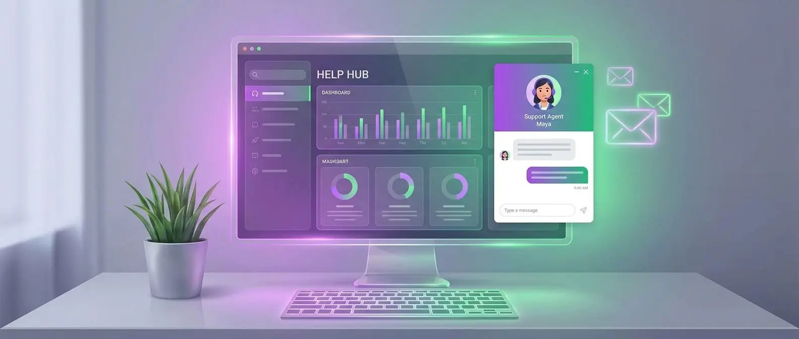 Live chat and email support interface illustration