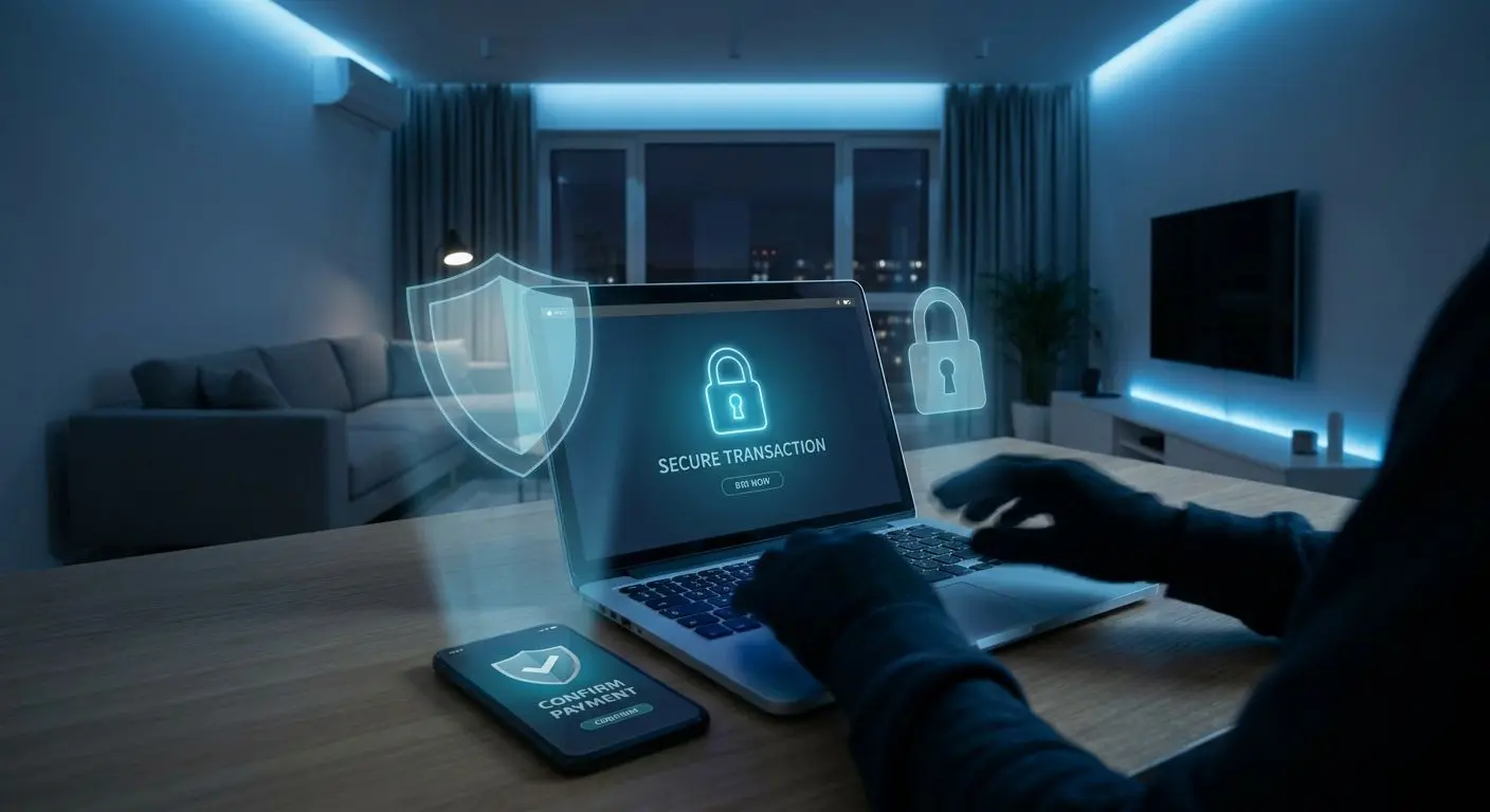 Secure online deposit scene with lock and shield protection