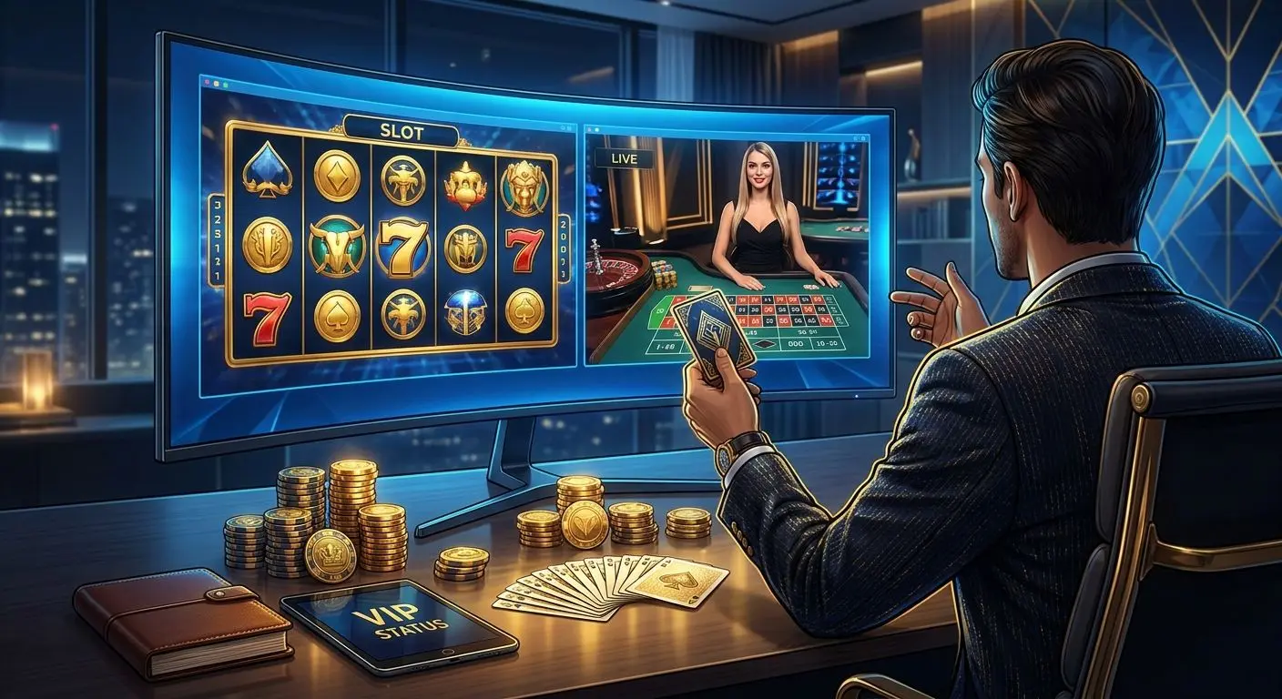 Premium online high-stakes player setup with luxury gaming interface