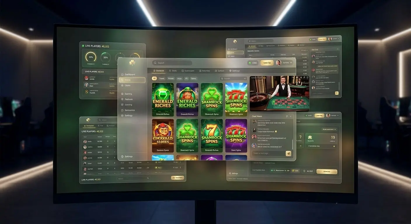 Online gaming lobby with slot and live table interface for Irish users