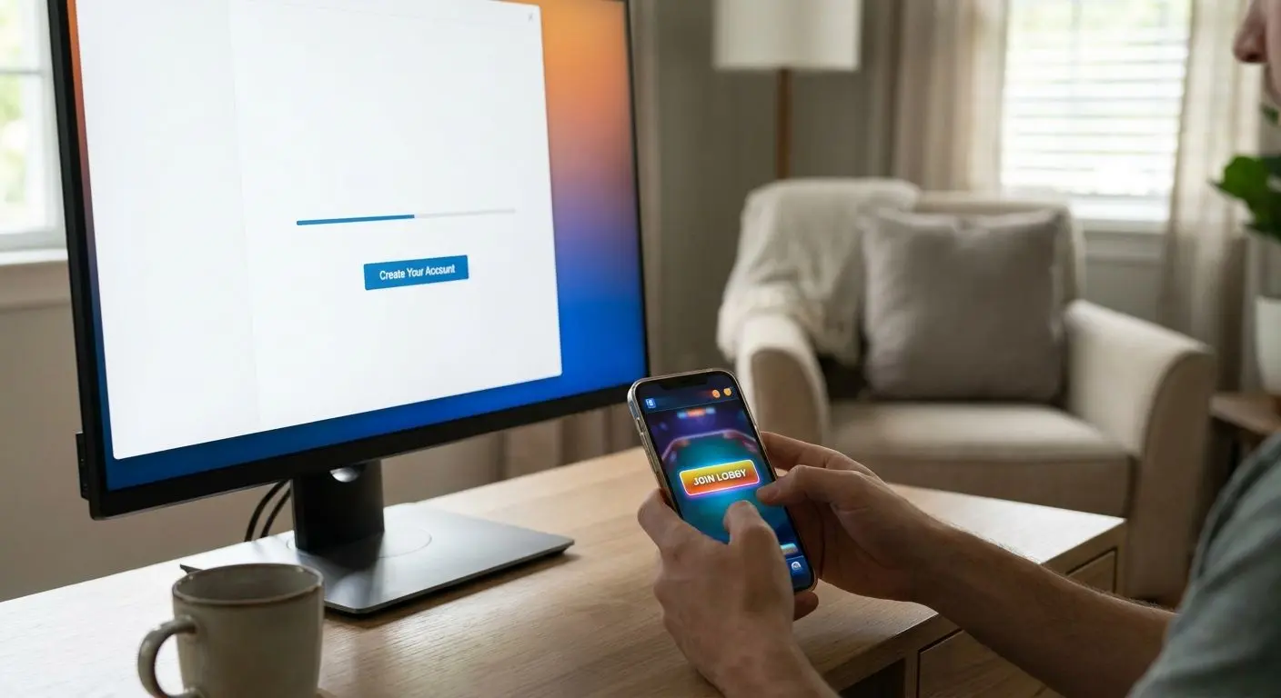 User registering and entering live games on mobile and desktop