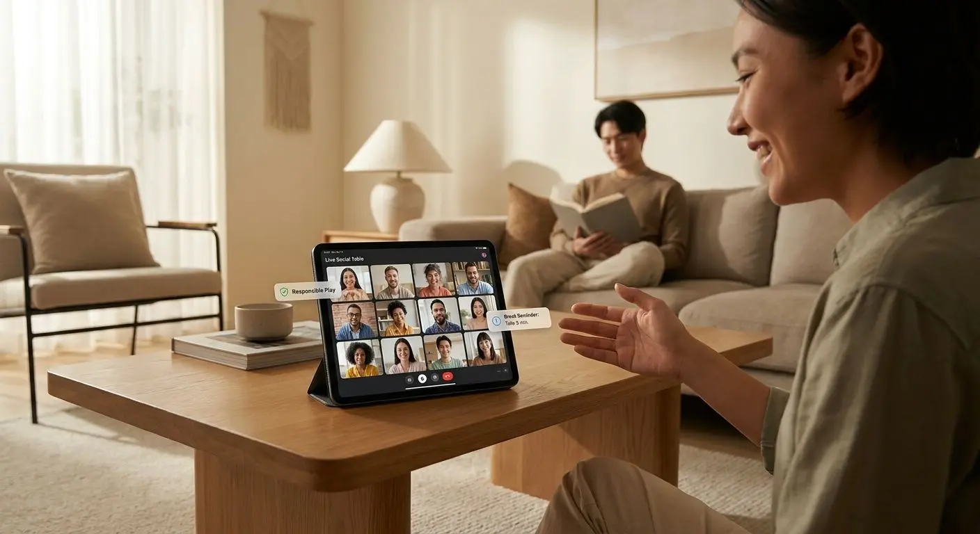 Live table chat with on-screen limit and break reminder tools