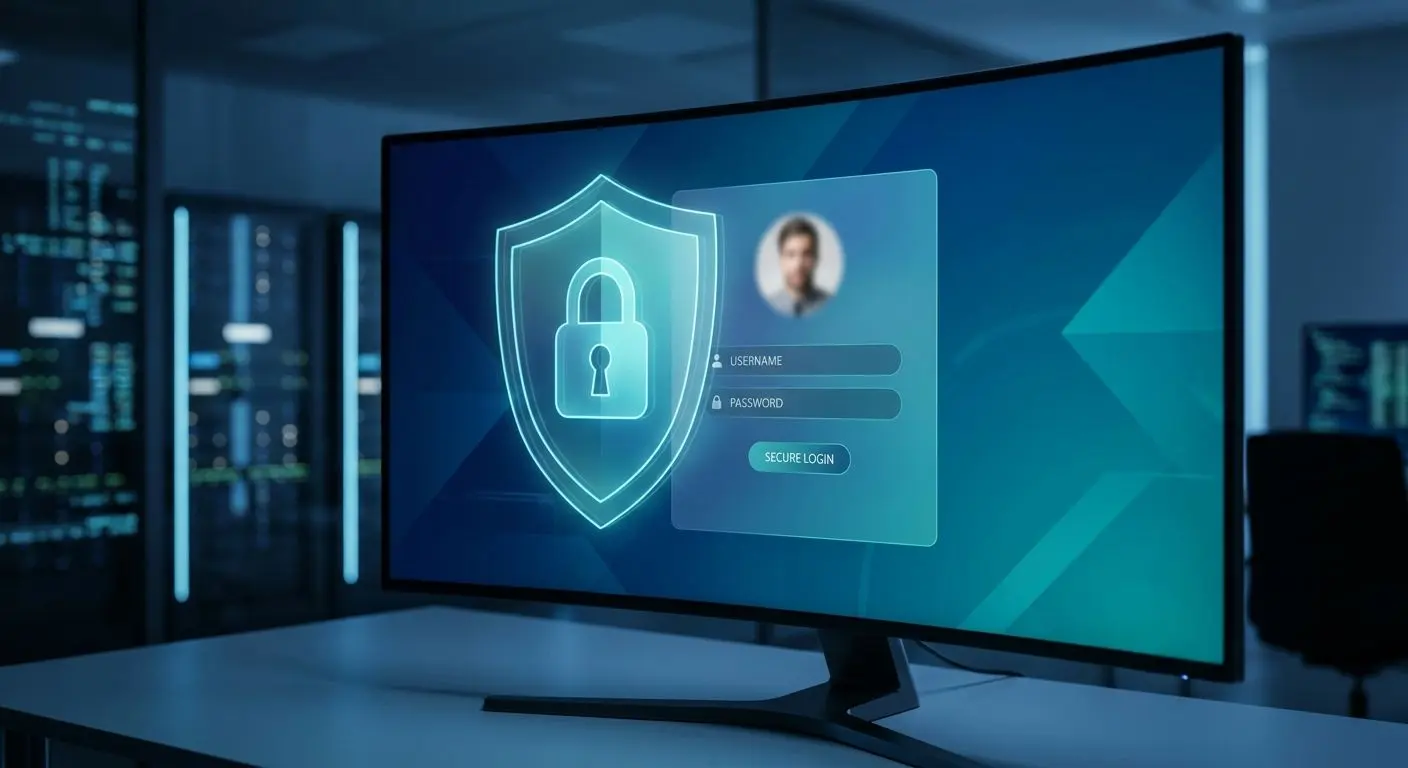 Protected login form with shield and lock security visual