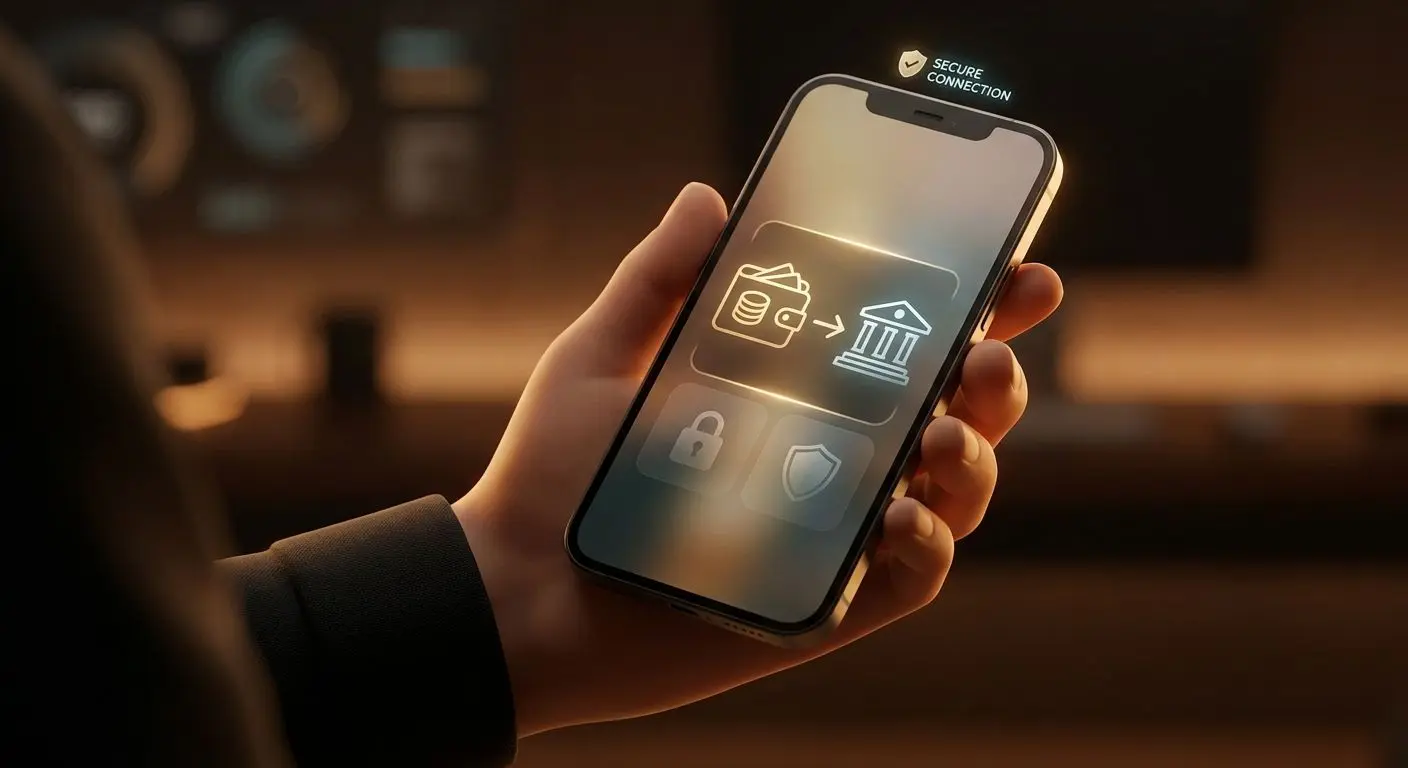 Mobile phone showing digital wallet withdrawal flow