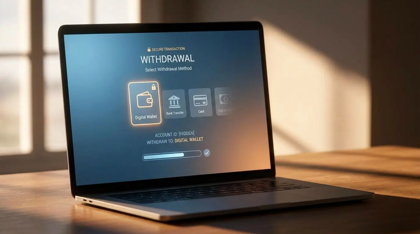 Cashier screen showing digital wallet selected for withdrawal