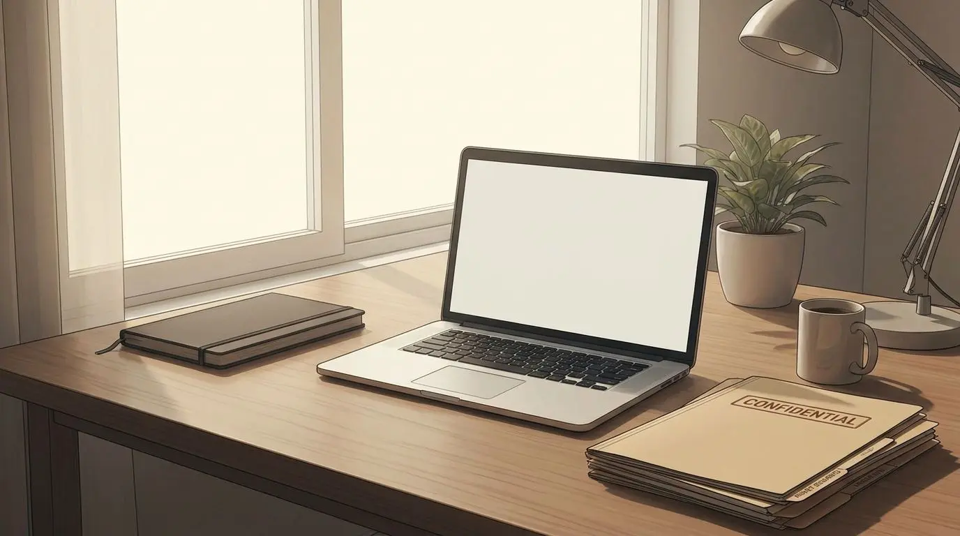 Editorial about the author illustration with workspace and documents