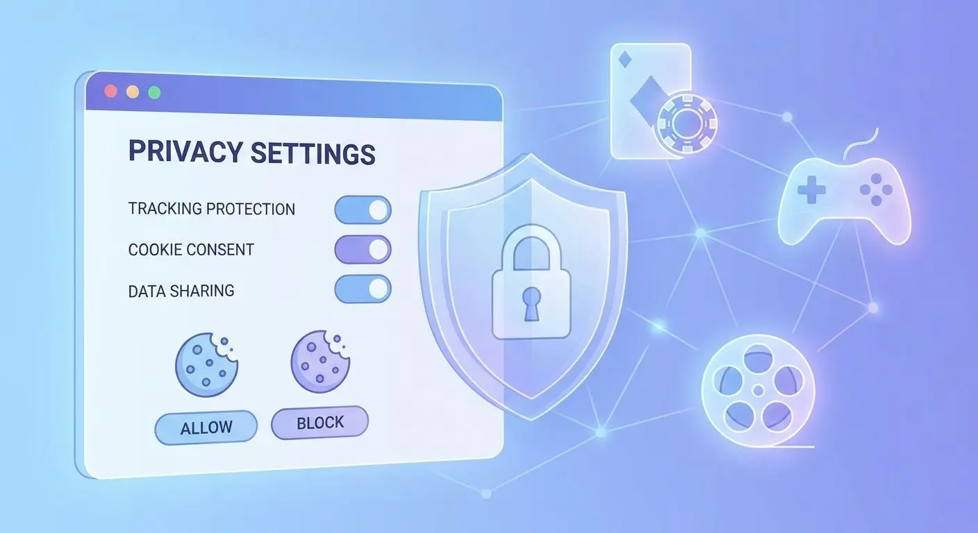 Cookie settings and privacy controls illustration with digital icons