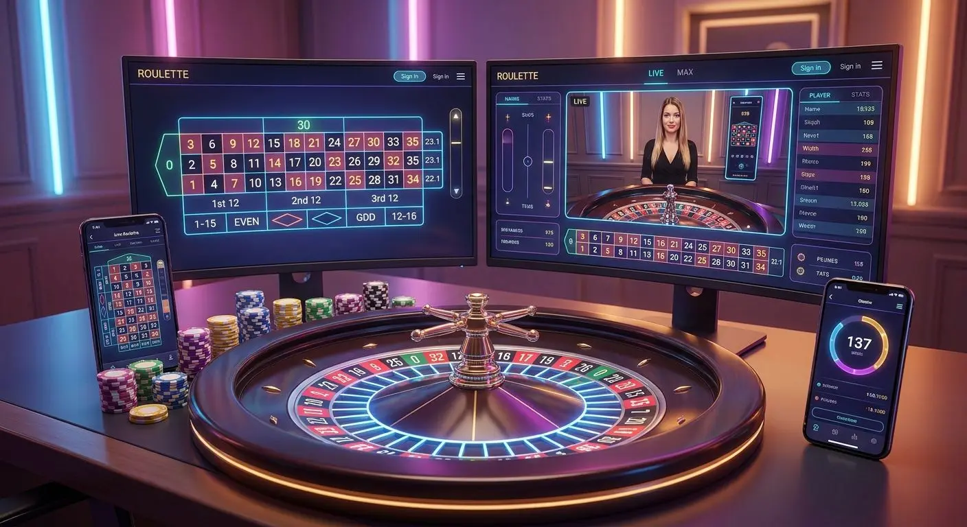 Online roulette wheel and chips with desktop and mobile interface