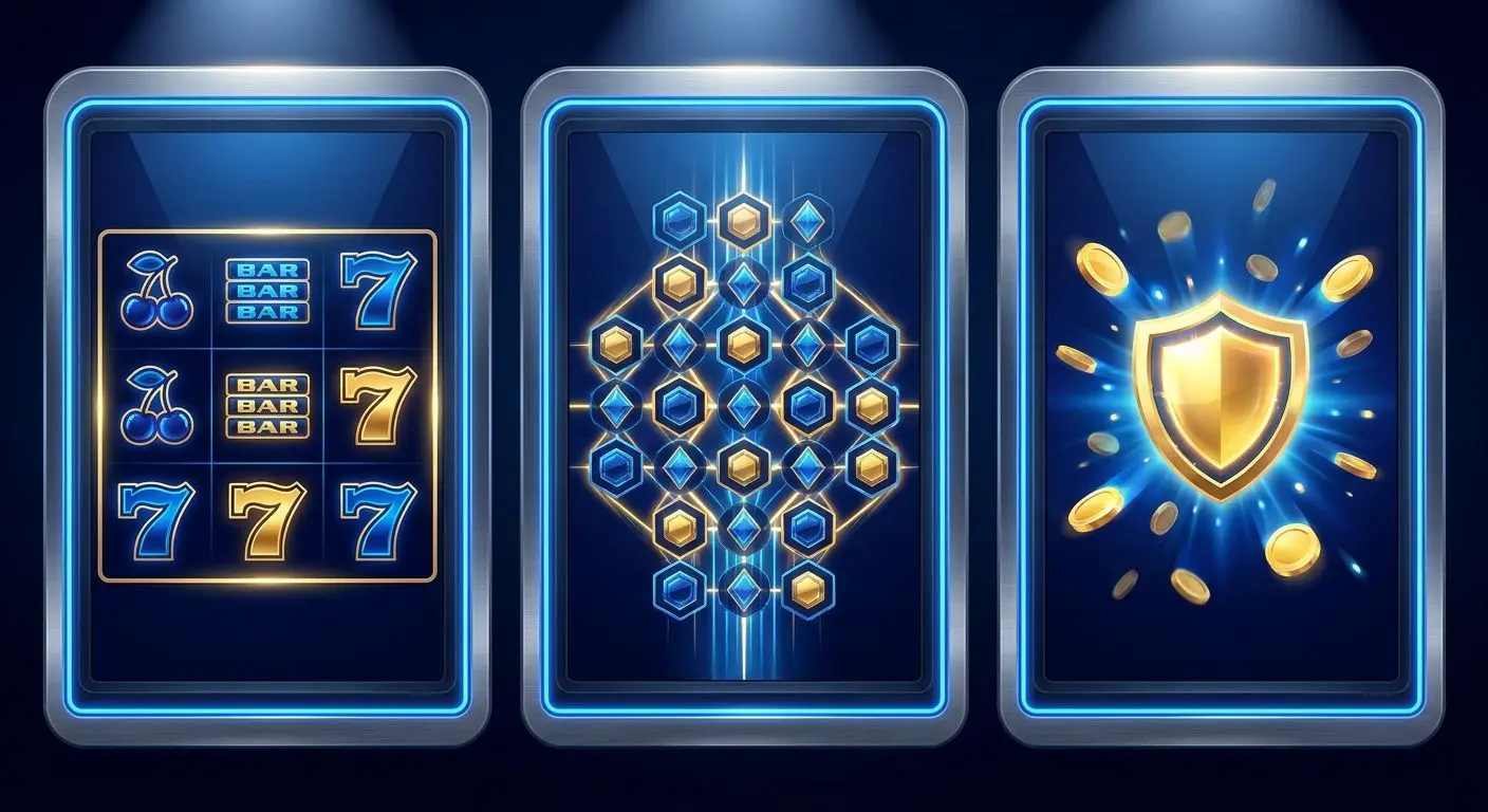 Illustration of classic, Megaways and jackpot slot types