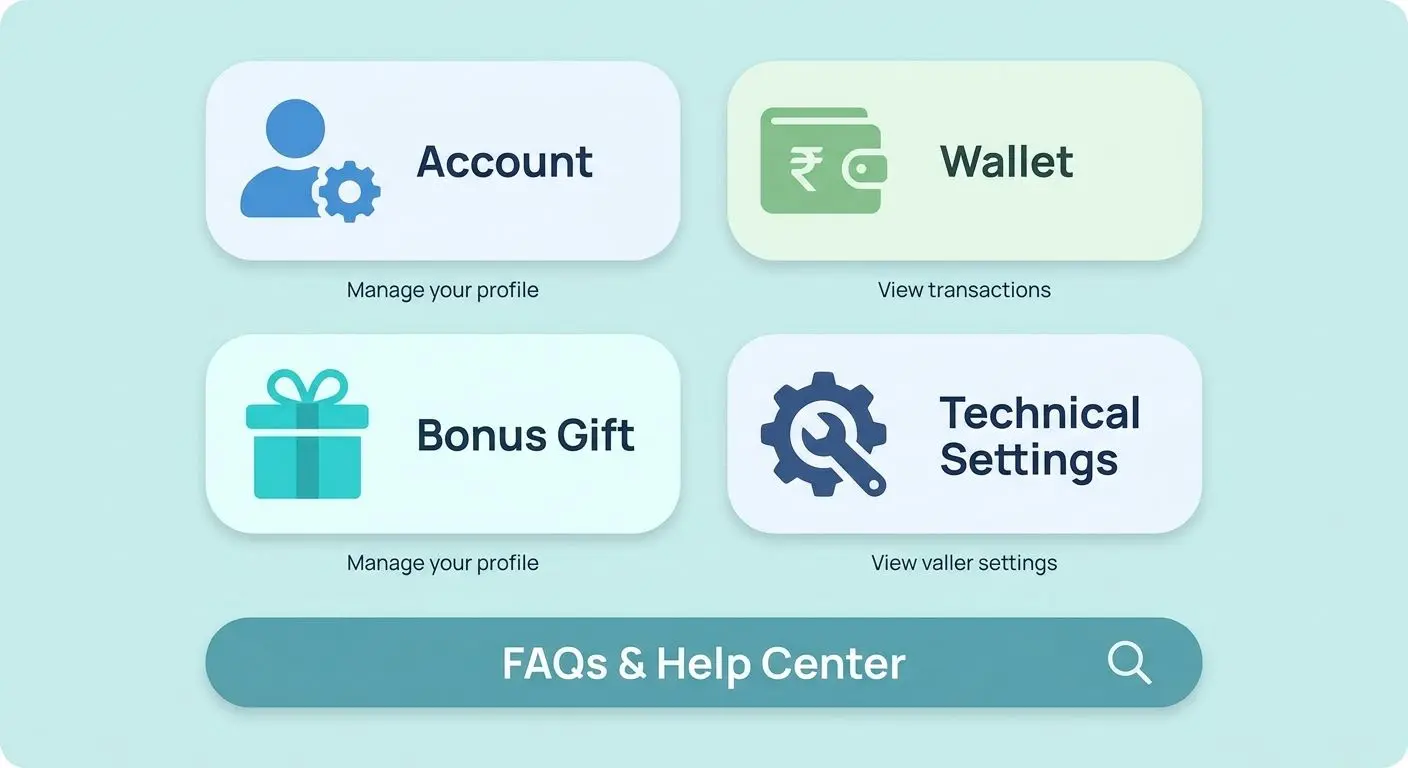 Support topic icons for account payments bonuses and technical help