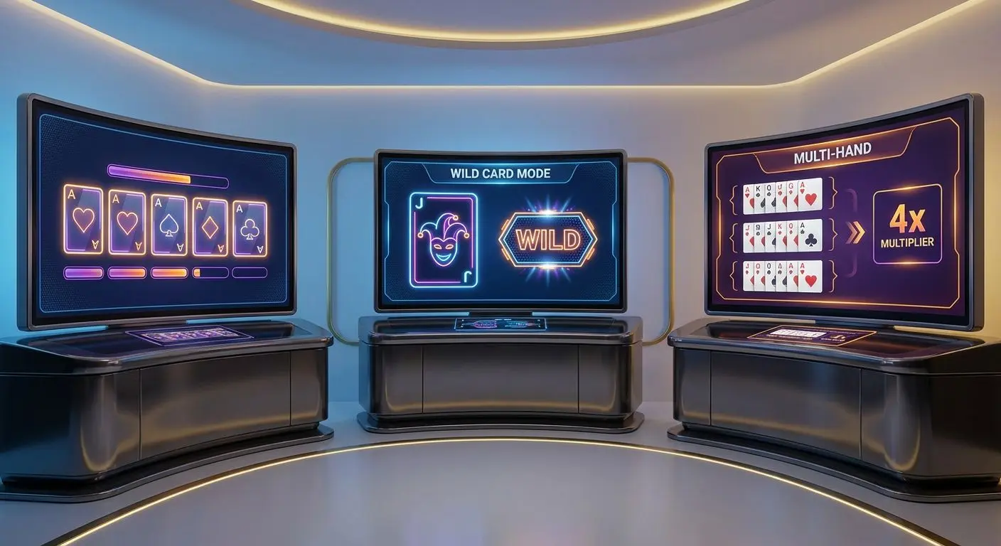 Popular video poker variants Different video poker variants shown across multiple screens