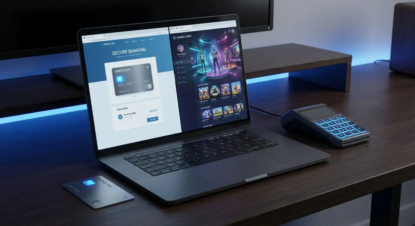 Visa card beside PlayOJO-style cashier and game lobby interface