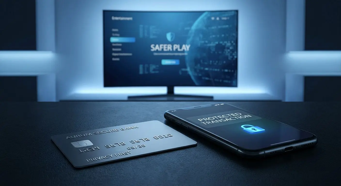 Secure Visa payment scene with lock icon and responsible play theme