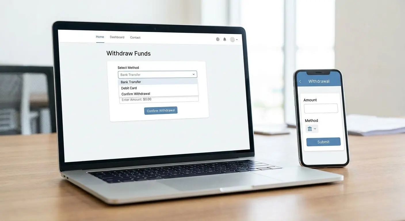 Generic withdrawal screen with payment method selection and amount entry