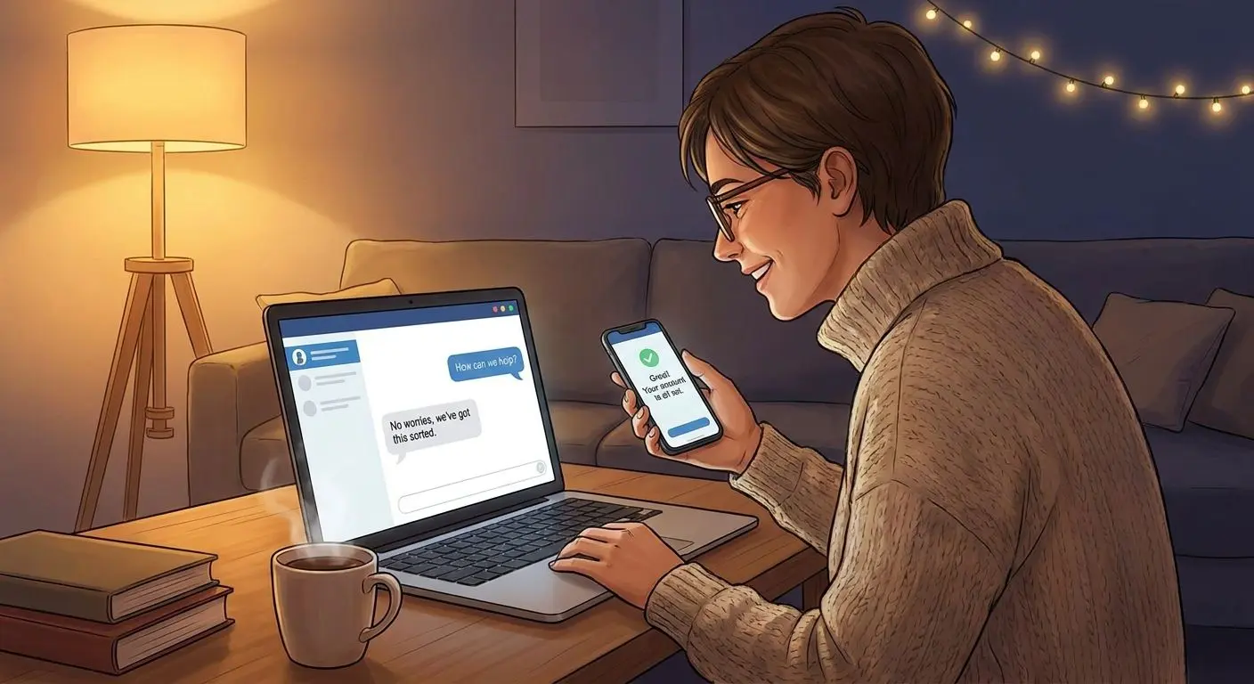 User chatting with online support about a withdrawal issue